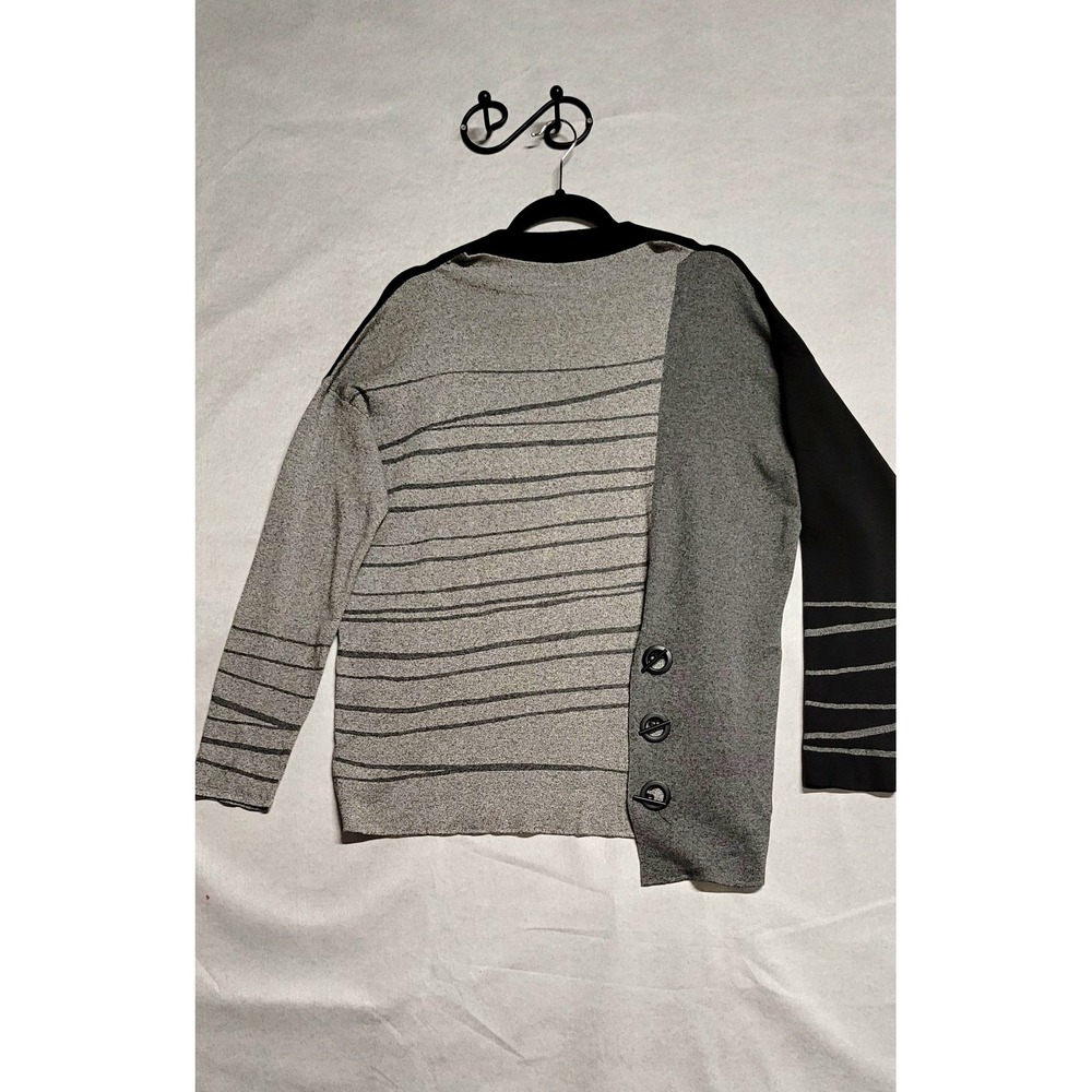 NIC+ZOE Black/Gray Striped Crew Neck Lightweight Knit Pullover Size M